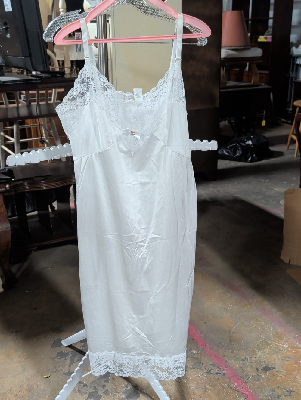 Vintage 60s Perfectform Nylon Tricot White Lace Slip Dress 40/L